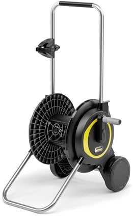 Kärcher Carro de Manguera HT 3, Compacto y móvil con Base Extra Ancha, Mango Regulable en Altura, Incluye Soporte para jeringas, Color Negro