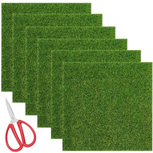 UOCAI Lot de 6 pelouses artificielles miniatures - 15 x 15 cm - Pour travaux manuels, décoration de gazon artificiel, tapis de gazon artificiel, décoration de pelouse miniature - Pour bricolage