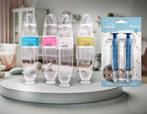 Pack Bebé: Biberón con Cuchara de Silicona Azul + Irrigador Nasal Azul – Alimentación y Cuidado del Bebé (Azul, 90 ml)