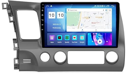 FJINQIANG Android 14 Radio Coche 2 DIN 9 Pulgadas HD Pantalla Táctil para Honda Civic 2006-2011 Conectar y Usar con Bluetooth GPS Navi WiFi FM Radio Carplay Inalámbrico/Android Auto