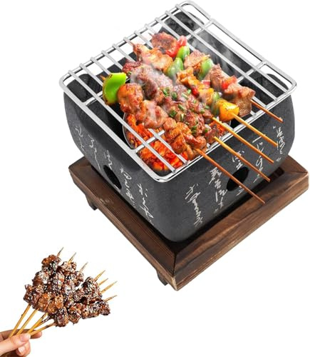 Nikou Mini Parrilla de Barbacoa Japonesa, Estufa de Carbón Para Alimentos con Escritura Japonesa, Multifuncional de Calentamiento Rápido Mini Estufa Portátil para Asar a la Parrilla en Familia