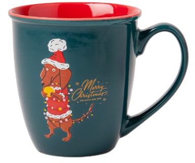 Christmas Dachshund Dog Mug 350ml Cute Festive Dachshund Ceramic Coffee Cup Dog Lover Gift Mug for Hot Chocolate or Tea (H 10cmx W9cm) Assorted Christmas Designs (Dachshund Dog Bauble Mug)