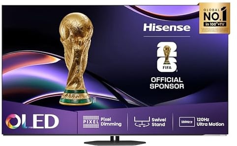 Hisense 55A85Q 139cm (55 Zoll) Fernseher, 4K UHD OLED Smart TV,120Hz, HDMI 2.1, Game Mode Pro, AMD FreeSync Premium, Dolby Vision IQ & Atmos, Bluetooth, Alexa Built-in, Schwarz, [2025]