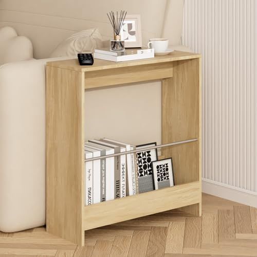 Rebonique Slim Side Table with Magazine Rack,Narrow End Table with Open Storage Shelf,2 Tier Sofa Table,Bedside Table,Wooden Couch table,Modern Coffee Table for Living Room,Bedroom,Office (Natural)
