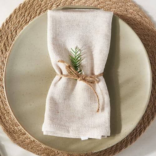 Stoffservietten Beige, 6 Stück Servietten Stoff 40 x 40 cm, Leinen Servietten Hochzeit Geburtstag Weihnachten Tischdeko