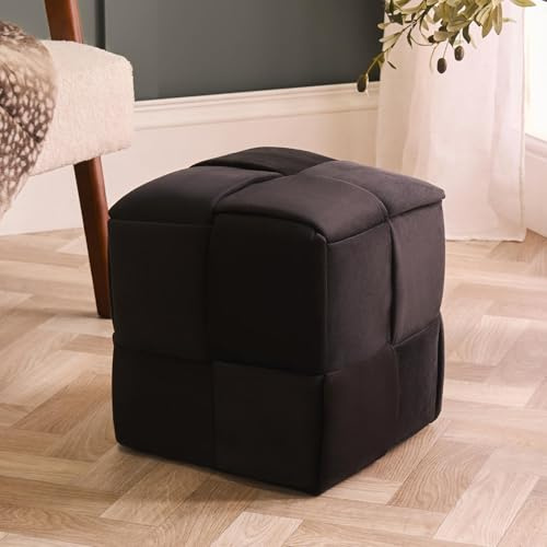 OHS Black Foot Stool, Stylish Square Ottoman Footrest Lightweight Modern Dressing Table Chair Small Stool Side Sofa Seat Footstools for Living Room Bedroom Office