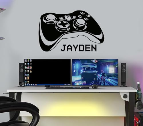 Personalised Gaming Controller Wall Sticker – Custom Gamer Name Decal for Bedroom, Game Room, or Man Cave | Boys Gamer Wall Art Decor | Vinyl Controller Sticker (W95xH59cm)