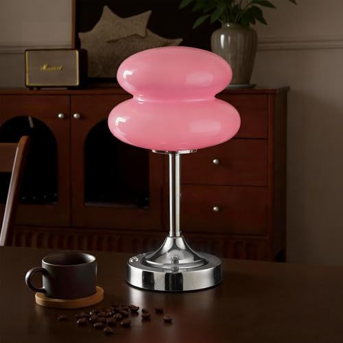 Zoeger Cordless Mushroom Lamp Table Lamp for Bedroom, Battery Operate Mini Modern Mid Century Lamps,Unique Aesthetic Home Living Room Decor