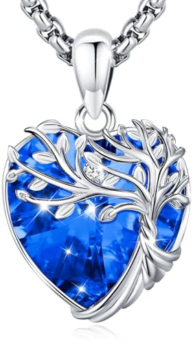 Eusense Collier Arbre de Vie avec Incrustations de Pierres Arbre de Vie Pendentif avec Améthyste, Pierre de Lune, Cristal Rouge et Rose Bijoux Cadeau pour Femme