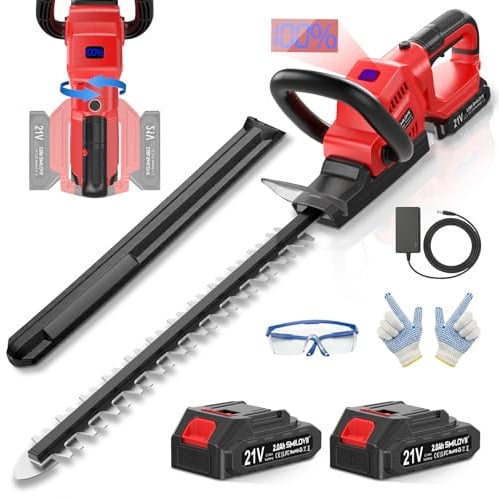 SMILOVII Tagliasiepi a batteria da 21 V, lama a doppia azione, 2 batterie da 2000 mAh, tagliasiepi elettrico da 850 W, manico girevole a 180°, avvio ergonomico e sicuro per giardino, arbusti e siepi