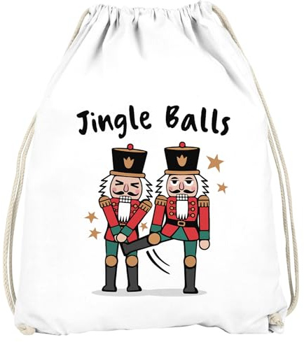 MoonWorks® Turnbeutel Spruch lustig Anti Weihnachten Nussknacker Jingle Balls Weihnachtstasche Weihnachtsbeutel Gymbag Weiss unisize