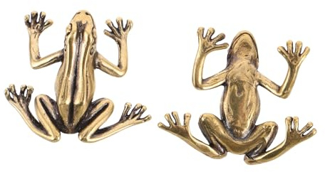 NIYANGLE 2 Stück Wetterfeste Froschfiguren aus Massivem Messing Kleiner Gartendekoration für Vogeltränken und Außenbereich Metall Vogelbad Statue zur Reinigung