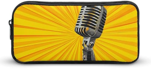 Microphone Ray Background Novelty Pencil Cases Multipurpose Large Pen Pouch Makeup Storage Bag