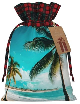 Beach Palm Trees Print Gift Drawstring Bags For Holiday Wedding Seasonal Celebrations Reusable Pouches