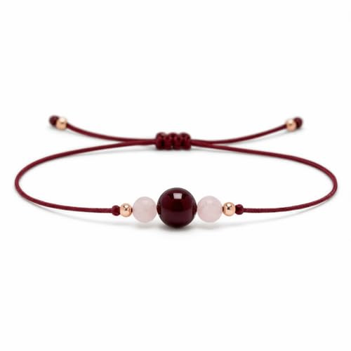 Kara Designs Rosenquarz · Amethyst · Mondstein · Turmalin Armband Damen I 925 Sterling Silber I Zartes, zeitloses Edelstein Armband im minimalistischen, hangefertigtem Design (Granat/Rosenquarz)
