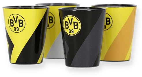 Dortmund BVB Schnapsglas 4er-Set, Borussia Fan-Merchandise, Verschiedene Designs mit BVB-Logo
