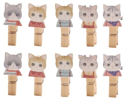 JOINPAYA Holzclip Katzenmotiv 10 Stück Kleine Klammern für Fotos Aufhängen