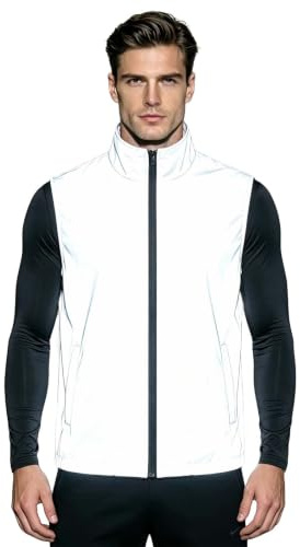 Disnace Men's Reflective Cycling Gilet Lightweight Hi Vis Vest Sleeveless High Visibility Running Jacket Windproof Safety Waistcoat for Night Walking Riding Hiking Jogging Outdoor Sports, Grey