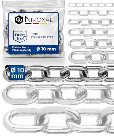 50cm = 0,5 meter 10mm starke Edelstahlkette Meterware V4A Gliederkette kurzgliedrig am Stück Ankerkette A4 DIN 56856 Metallkette DIN 766 rostfreie Schaukel Ketten Regenkette Ablaufkette 0,5m