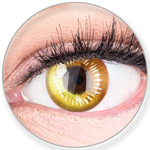 Funnylens Farbige Gelbe Kontaktlinsen Anime Yellow Circle Lenses Heroes Of Cosplay Stark Deckend Ohne Stärke inkl. Linsenbehälter