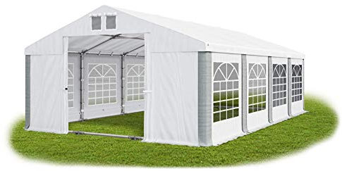 Das Company Partyzelt 6x8m wasserdicht weiß-grau mit Bodenrahmen und Dachverstärkung Zelt Dachplane modular 580g/m² PVC hochwertig Gartenzelt Summer Plus MS/SD