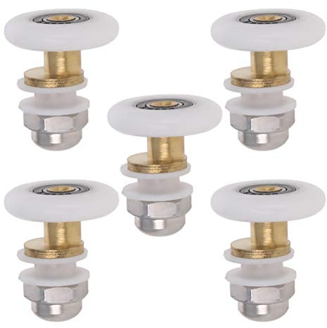 MroMax Ruote per porta della doccia, diametro 27 mm, pulegge scorrevoli in vetro, cuscinetti di ricambio per ruote per porte scorrevoli, box doccia, spa, colore: bianco e oro, 5 pezzi