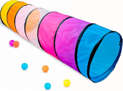 NUBUNI Kinder Tunnel XL 180 cm | Krabbeltunnel | Parcour Kinder Indoor Outdoor | Baby Klettern ab 1 Jahr | Kriechtunnel | Spieltunnel Kind | B (Bälle Nicht Enthalten)