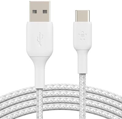 Belkin BoostCharge cable USB C trenzado (cable USB-C a USB-C, cable USB Tipo C para iPhone 16, iPhone 15, Samsung Galaxy S24, S23, Google Pixel, iPad, MacBook, Nintendo Switch y otros), 2 m, blanco