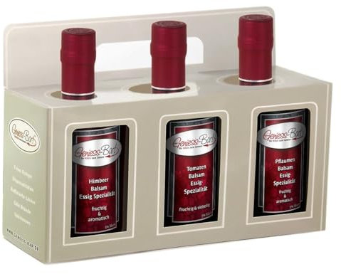 Geschenkbox 3x 0,5L Balsam Essig - Spezialität Himbeere/Tomate/Pflaumen Balsamessig in premium Qualität
