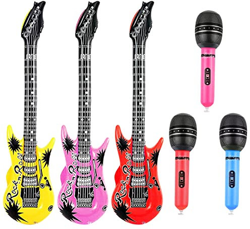 Surcotto Inflatable Guitar Microphone Balloon Set, 6 Pack Musical Instruments Accessories For Kids Adults Party Decoration