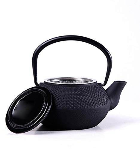 Hotsel Tetera japonesa de hierro fundido, tetera japonesa con interior esmaltado, tetera duradera, 800 ml, color negro