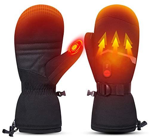 Sun Will Beheizbare Ski Handschuhe Fäustlinge Herren Damen,Winter wasserdichte Beheizte Handschuhe für Ski,Snowboard,Fahrrad,Wandern,Angeln,Jagen,Schneeschaufeln Outdoor Thermo (Black, XXL)