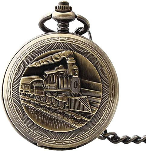 Aeromdale Taschenuhr Lokomotive Zug, mechanisches Skelett, römische Ziffern, weiße florale Nadel, Clip, tolles Geschenk für Männer, Vintage Legierung Taschenuhr Kette