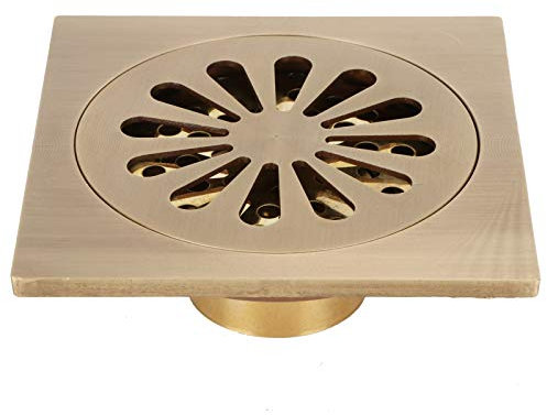 Atyhao Quadratische Dusche Bodenablauf Set Europäischer Stil Antik Kupfer Duschablauf Badezimmer Toilette Zubehör Gold Messing