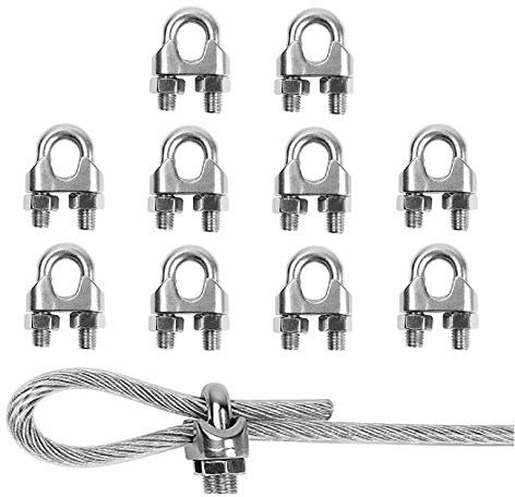 TERF® 10 Pcs Wire Rope Cable Clip Clamps M6 for Ø 6mm (1/4) Wire Rope Cable Grip Galvanized Steel U Bolt Saddle Fastener for Rigging Rope and tension cable Garden Tension Wire Ropes