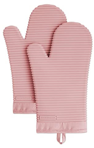 KitchenAid Ribbed Soft Silicone Oven Mitt Set, Dried Rose 2 Count
