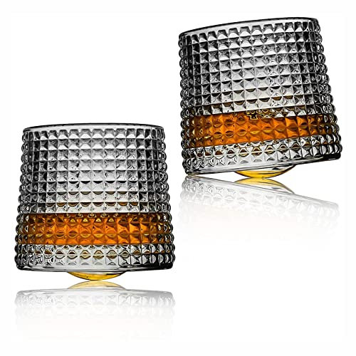 Earnmore Vasos de whisky giratorios para descompresión, juego de 2 vasos estilo bar para ron escocés Bourbon (a cuadros) (5 onzas)