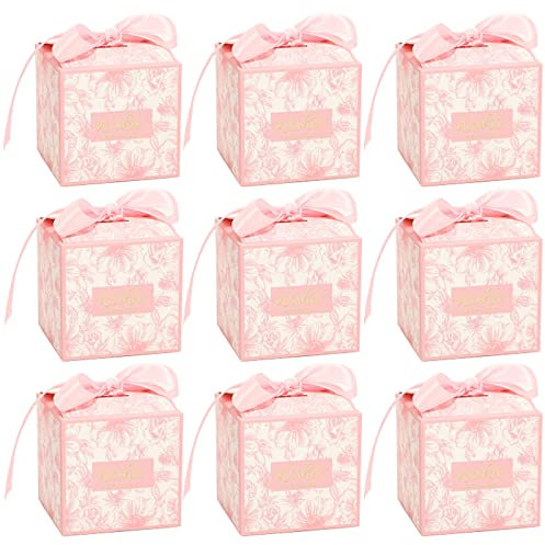 Süßigkeiten Schachtel Rosa, 50 Pcs Gastgeschenk Schachtel Quadratisch, Pralinenschachtel Leer Klein Hochzeit, Candy Geschenkboxen aus Pappe für Tischdeko, Hochzeit Dekoration, Party, 7 x 7 x 7 cm