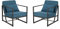 Mingone 2er Set Sessel Gepolsterter Cocktailsessel Relax Polstersessel Stuhl Lehnstuhl Blau aus Leinen Loungesessel mit Handläufen Eisengestell für Wohnzimmer