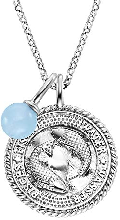 Engelsrufer Damen Halskette aus Sterling Silber und Sternzeichen Fisch Anhänger - besetzt mit 5 Zirkonia Steinen und einem Blauer Achat Stein Anhänger - Länge: 50cm