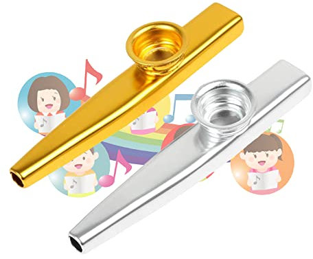 Kazoo,Kazoo-Flöte,Kazoo Metall,Kazoo Instrument,Instrument Kazoo,Kazoo Set,Für Kinder Und Erwachsen,Eine Gute Begleiter Für Eine Gitarre,Ukulele,Gold+Silber,2 Stück