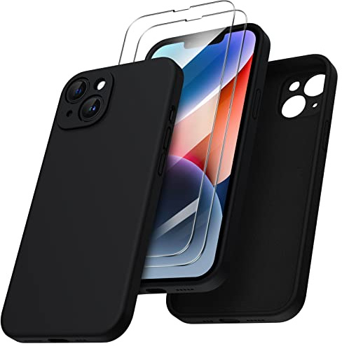 ORNARTO Cover per iPhone 14 Silicone,Antiurto,Nero