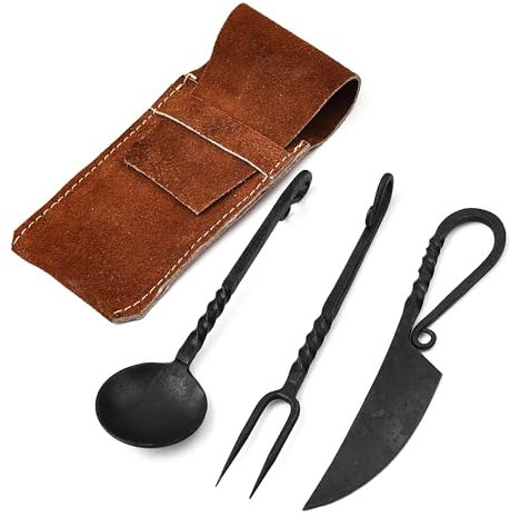 Set de couverts médiévaux forgés à la main - Couteau médiéval en acier 4264 - Noir