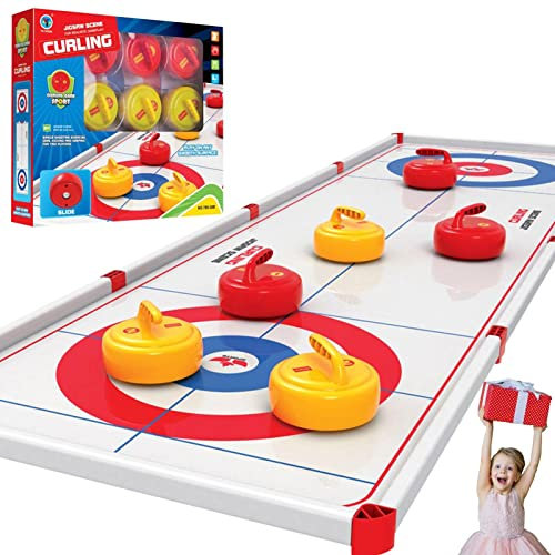 ORTUH Tabletop-Curling-Spiel für Kinder | Desktop-Curling-Brettspiel-Set mit 1 Curling-Brett und 6 Curling-Steinen - Interaktives Eltern-Kind-Brettspiel für den Familienspielabend, lustiges