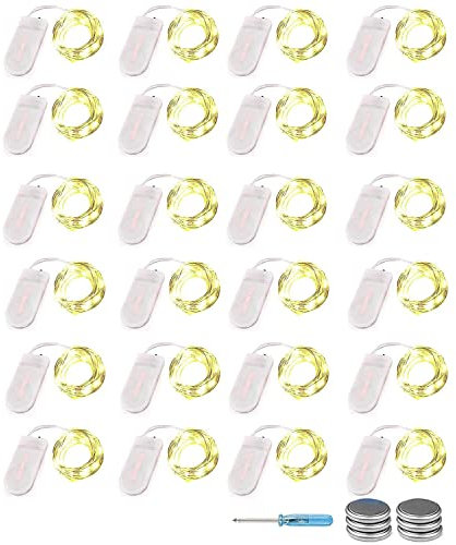 24 Stück 30er LED Micro Lichterkette Batterie-betrieb, 3M Kupferdraht Lichterkette String Fairy Lights, Wasserdicht Lichterketten für DIY Weihnachten Hochzeit Party Festival Dekorationen, Warmweiß