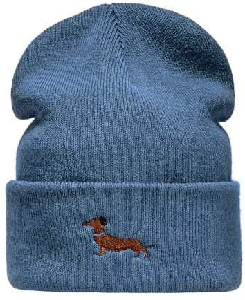 Baddery Strickmütze Herren & Damen : Dackel - Geschenk für Hundebesitzer Jäger Geschenke - Beanie Männer Mütze Gassi (Blau)