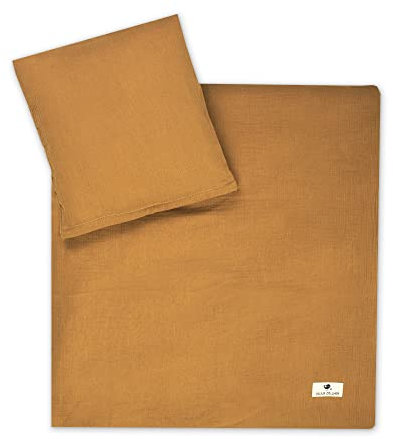 Julius Zöllner Musselin - Kinderbettwäsche 80x80 + 35x40 cm, 2-teiliges Set aus Deckenbezug und Kissenbezug, 100 Prozent Baumwoll-Musselin, mit Reißverschluss, Standard 100 by Oeko-TEX, Zimt