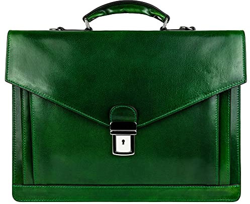 Time Resistance Aktentasche für Herren, 100% Leder – handgefertigt in Italien – Arbeitstasche – Laptoptasche – Businesstasche – stylische Umhängetasche (Grün)