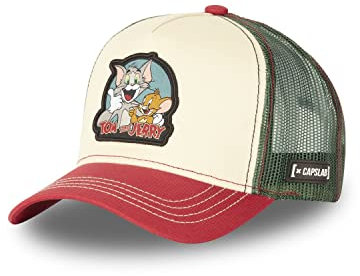 Capslab Tom and Jerry Beige Red Green Trucker Cap - One-Size