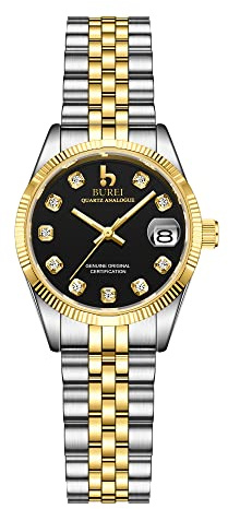 BUREI 30MM Mode Damen Uhr Silber Edelstahl Armbanduhren Analog Quarz Uhren mit Kalender muttertagsgeschenke für Mama